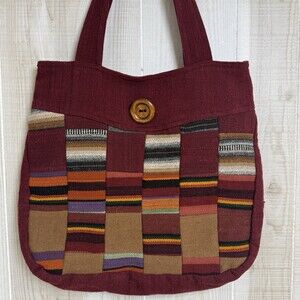 Handmade In Bolivia Boho Patchwork 100% Wool Tote Bag Unique